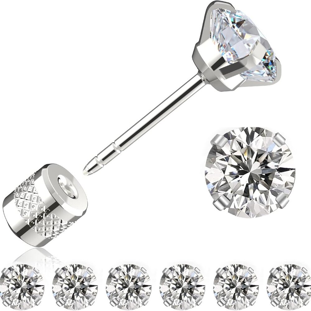 Threadless Flat Back Stud Earrings, 6 Pairs Titan… - image 1